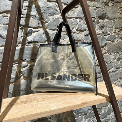 Jil Sander Clear PVC Logo Leather Trim Tote Bag