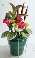 Pink & Yellow Flowers In A Green Plant Pot, Dolls House Miniatures, Garden, Pink & Yellow Flowers In A Green Plant Pot, Dolls House Miniatures, Garden,