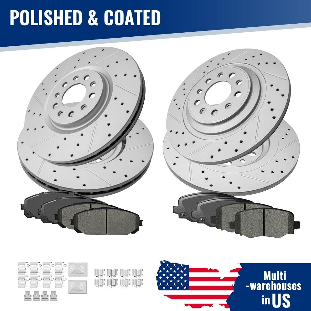 Front Rear Drilled Disc Rotors & Ceramic Brake Pads for 2014-2023 Jeep Cherokee