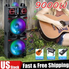 Dual 10"Portable Bluetooth Speaker Subwoofer 9000W DJ FM Party Karaok System LED
