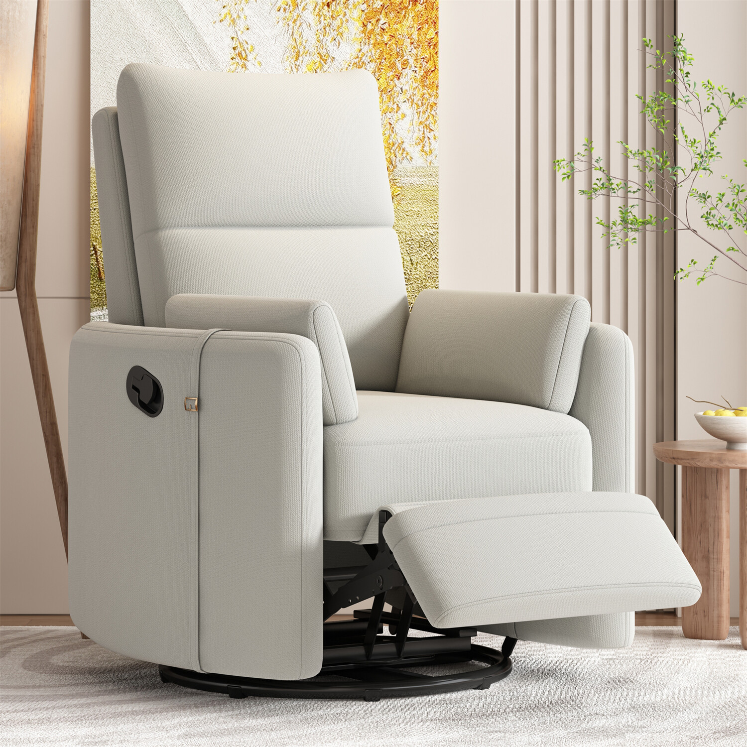 Swivel Recliner Chair Manual Recliner for Living Room in Beige or Dark Grey