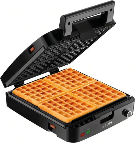 KRUPS 4-Slice Belgian Waffle Maker: Stainless Steel, 5 Browning Levels, Audible