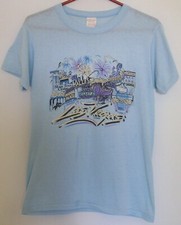 Las Vegas Vintage Top Blouse Glitter Large Blue Casinos Made In USA Short Sleeve