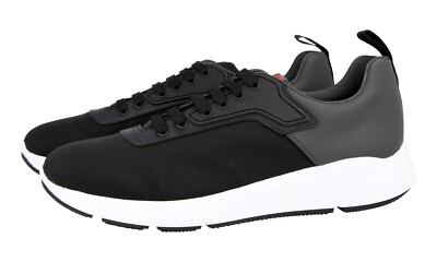 PRADA Nylon RED STRIPE LINEA ROSSA Sneakers 4E3148 Black - NEW -  US 10 EU 43