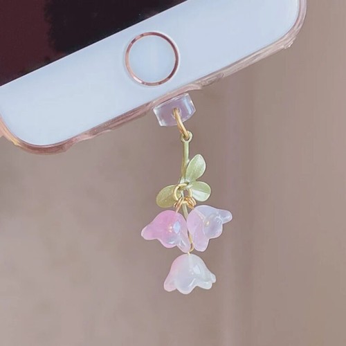 1PC Cute Pink Lily Of The Valley Phone Charm Flower Green Leaf Dust Plug - Zdjęcie 4 z 12