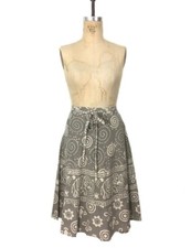 Vintage 1970's Indian Cotton Women's Gray Wrap Skirt Elephants Flowers Boho Bohe