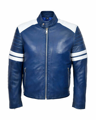 Basic New Men's Black Leather Jacket 100% Pure Sheepskin Slim Fit Racer Jacket