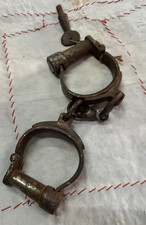 Vintage Old Collectible Hand Crafted Iron Shackles Handcuffs With Lock Key