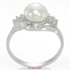 Solid Silver .925 White Pearl CZ Accent Ring