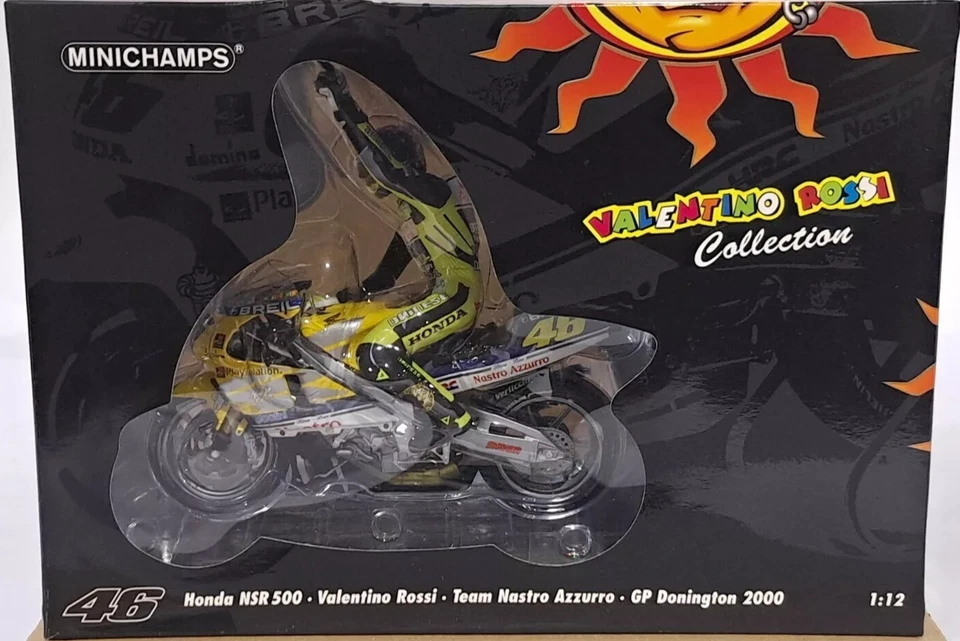 Rossi Model Honda NSR500 bike 1st Win Donington 2000 Minichamps 122 006196 1:12 - Image 3 of 4