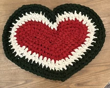 Heart Shaped Handcrafted Area Rag Rug Area - Upcycled Sarees 21" x 15" - A0124