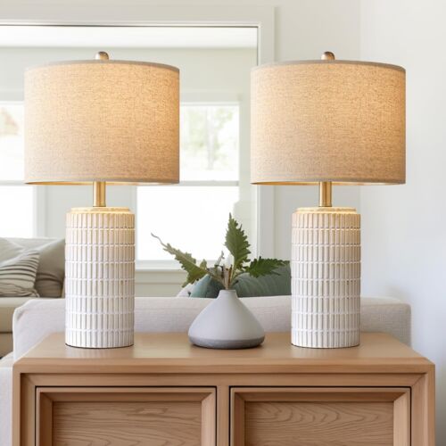 23" Modern Ceramic Table Lamp Set of 2 for Living Room White Desk Lamps - Picture 37 of 54