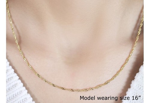 Collar de cadena de Singapur de oro amarillo liso de 14 K de 1,5 mm de ancho 16""-24"" pulgadas de largo - Imagen 2 de 7