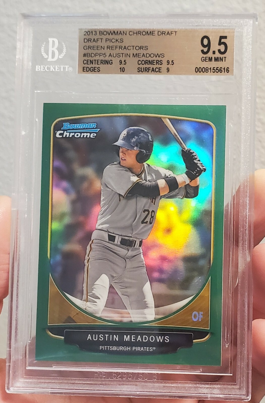 2013 Bowman Chrome Draft Austin Meadows Green Refractor /75 BGS 9.5 RC Rookie