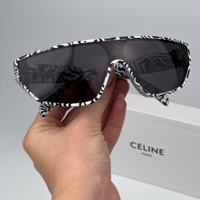 Celine Women Sunglasses Shiny Zebra Smoke Shield Mask  display picture 2