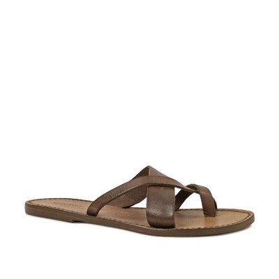 Women's leather thong sandals Handmade in Italy in mud cuir leather