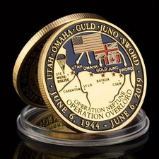 D-day 75th Anniversary Veteran Challenge Coin Gold Plated Commemorative