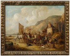 William Shayer II (1811-1892) - 1850 Oil, Fisherfolk on the Beach