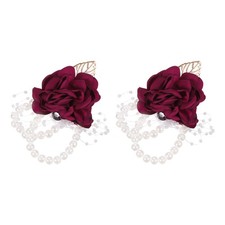 2pcs Wrist Corsage Artificial Flower Bracelets Rose Decorative 9x7cm Deep Red