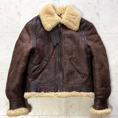 Schott B-3 Flight Mouton Leather Bomber Jacket Brown
