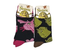 DREAMWORKS BIOWORLD SHREK CREW SOCKS SIZE 10-13 2 Pair SHREK And Dragon