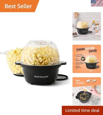 Sleek Black Non-Stick Stirring Popcorn Popper - Perfect for Parties & Gatherings