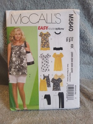 McCalls Muster M5640 EASY Tops Kleider Shorts & Caprihosen Größe 18 - 32 ungeschnitten