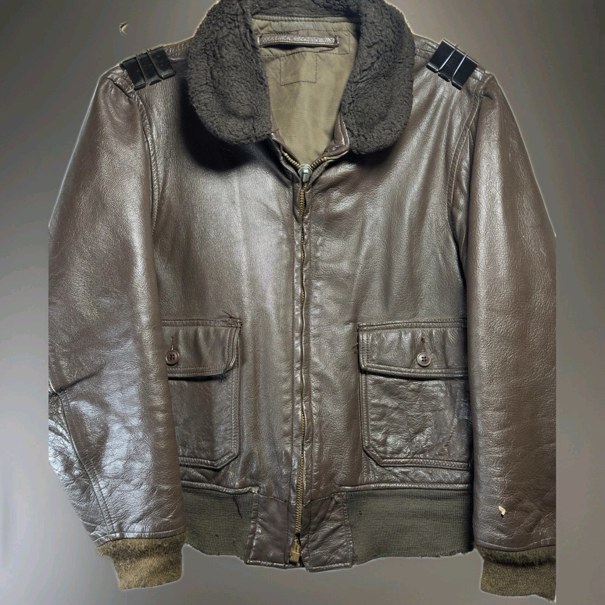 VINTAGE US Navy Issue Mil Spec Type G-1 Jacket LEATHER Bomber