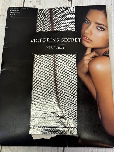 Victoria's Secret Vintage Black - Red Backseam Fishnet Pantyhose Women's Size C
