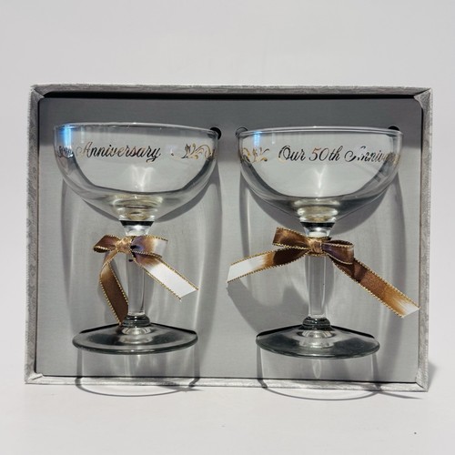 Hallmark 50th Anniversary Collection Toasting Glasses Set of 2 w Gold Script