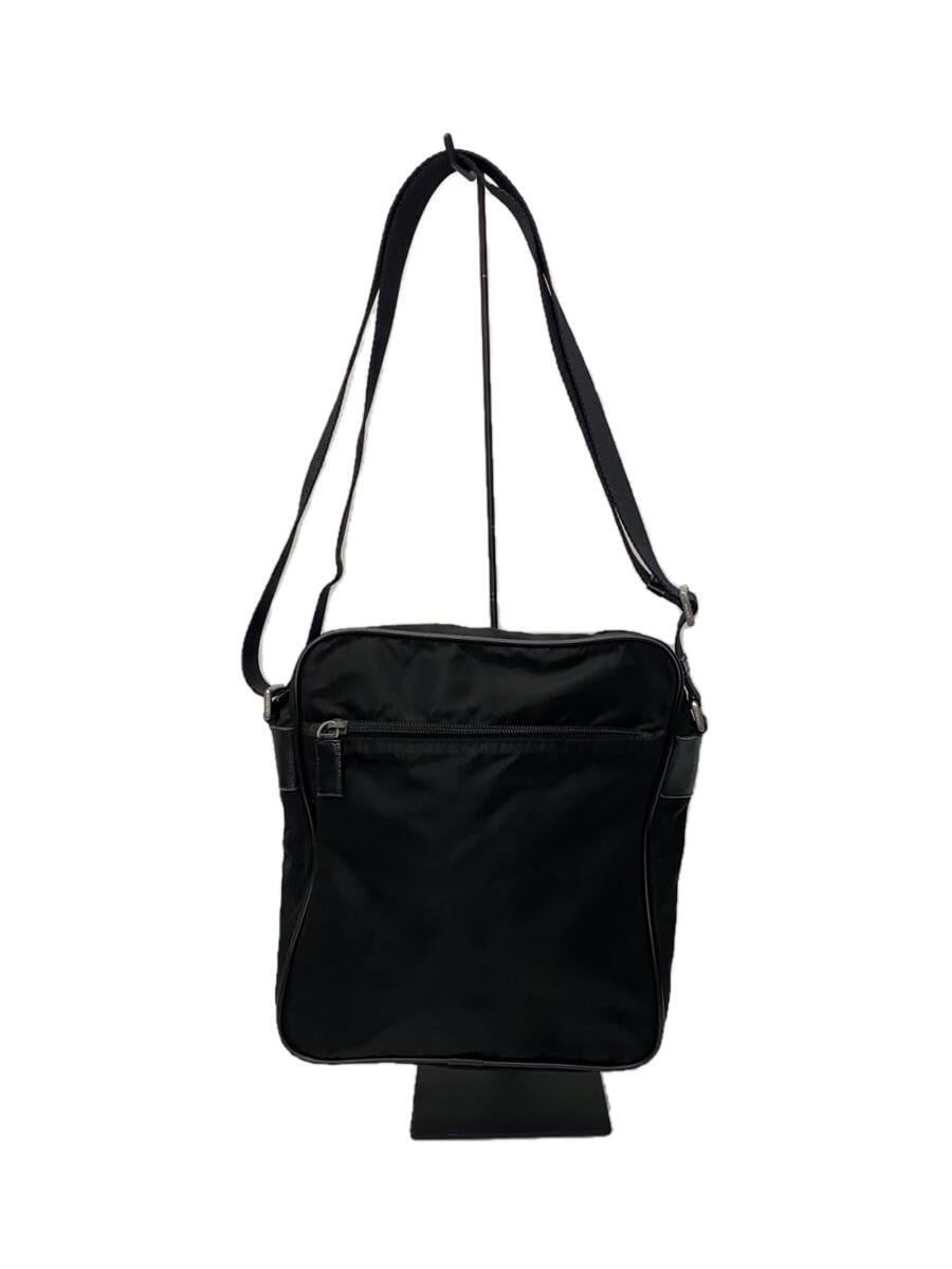 PRADA Black Nylon Shoulder Bag with Triangular Logo Plate and Exterior Pocket