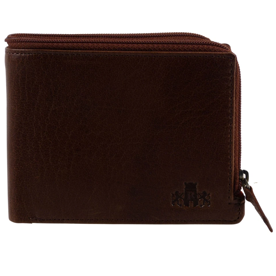 Carteira Masculina Vintage Couro de Búfalo Bi-Fold por Rowallan Troca com Zíper Veg Tan - Imagem 2 de 4