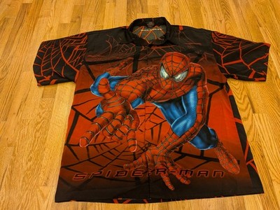 Vintage SPIDER-MAN 2002 AOP Button-Up Shirt XXL Marvel Sony Movie