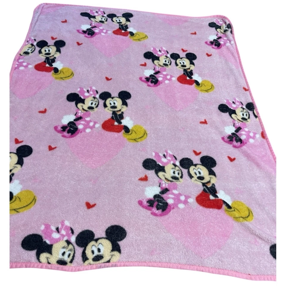 Disney Mickey Minnie Mouse Manta Rosa Amor Corazones Lanzamiento 43x50 Foto 2 de 4