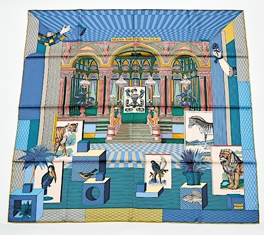 Hermes Scarf Stole Grand Theatre Nouveau Blue Jeans Silk Auth New tag Carre 90