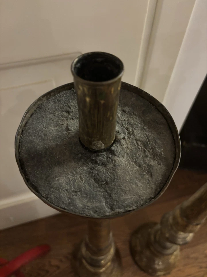 Coppia candelabri Da Altare Antichi 800 - Legno D’orato A Foglia d’oro - Italia - Immagine 4 di 4