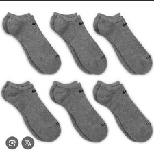 NEW 6 PAIR PLUS NIKE NO SHOW DRI-FIT EVERYDAY GREY/BLACK SIZE S 3Y-5Y WMN4-6