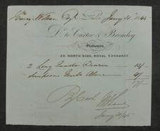 1845, Billhead, London ( Carter & Bromley, Stationers, Royal Exchange )