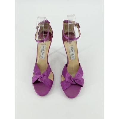 Jimmy Choo Purple Sandals Silk Satin Platform Ankle Strap Marion Heels Size 39.5
