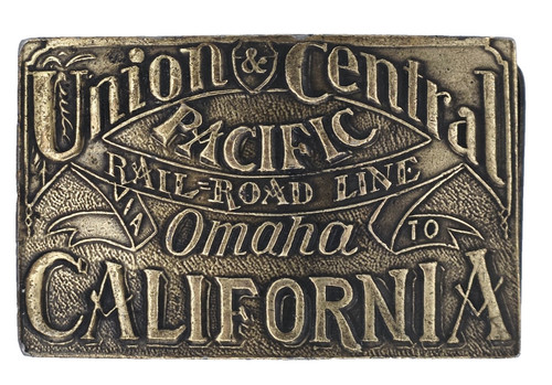 Bergamot Brass UNION & CENTRAL PACIFIC RAILROAD Belt Buckle  VINTAGE 1970s F-36