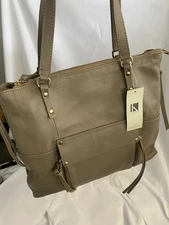 Kooba Everette XL Tote Shoulder Shopper Bag Taupe Pebbled Leather New Old Stock