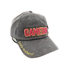 Simply Southern Ball Cap Game Day Corduroy  Grey Gold Pink Embroidery New