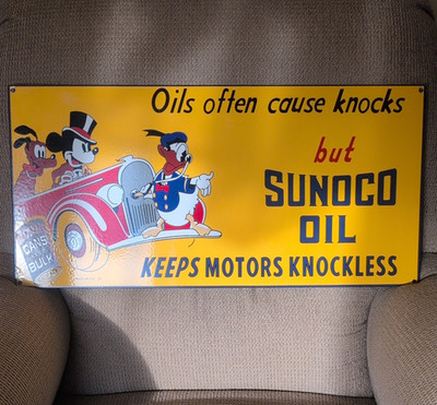 Sunoco Oil Advertising Sign ''Keeps Motors Knockless'' Gas & Oil Theme
