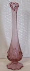 Fenton MCM Cabbage Rose Swung Glass Bud Vase Pink Dusty Rose 10" Tall