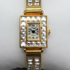 Vivani Women's Watch 18mm Gold Tone Crystals MOP Dial Rectangle New Battery 7"