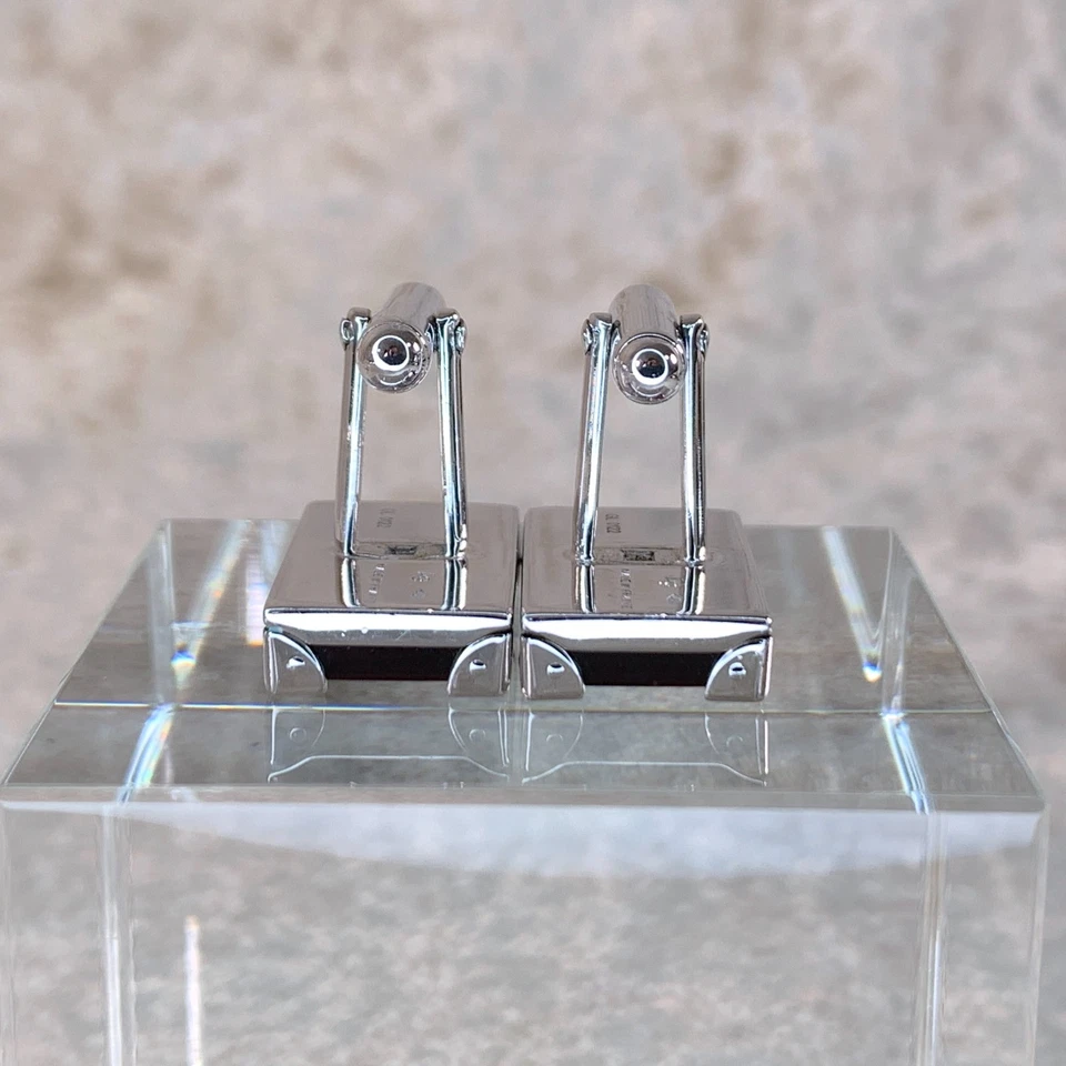 Louis Vuitton Button Cufflinks Silver Ag925 Red 13x22mm w/ Damier Leather Case - Image 4 of 4