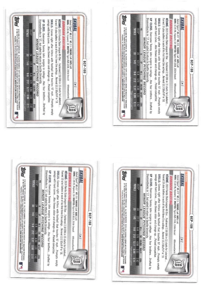 Tarik Skubal lot (4) 2020 Bowman Chrome Draft Blue Sapphire - Image 2 of 2