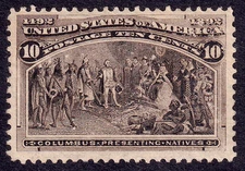 US Scott 237, 1893 Columbus Presenting Natives, 10c black brown, H MINT
