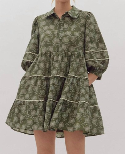 Entro green dress with white flowers size L