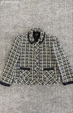 Ann Taylor Women's Navy Yellow Tweed Textured Zip Up Jacket Sz 10